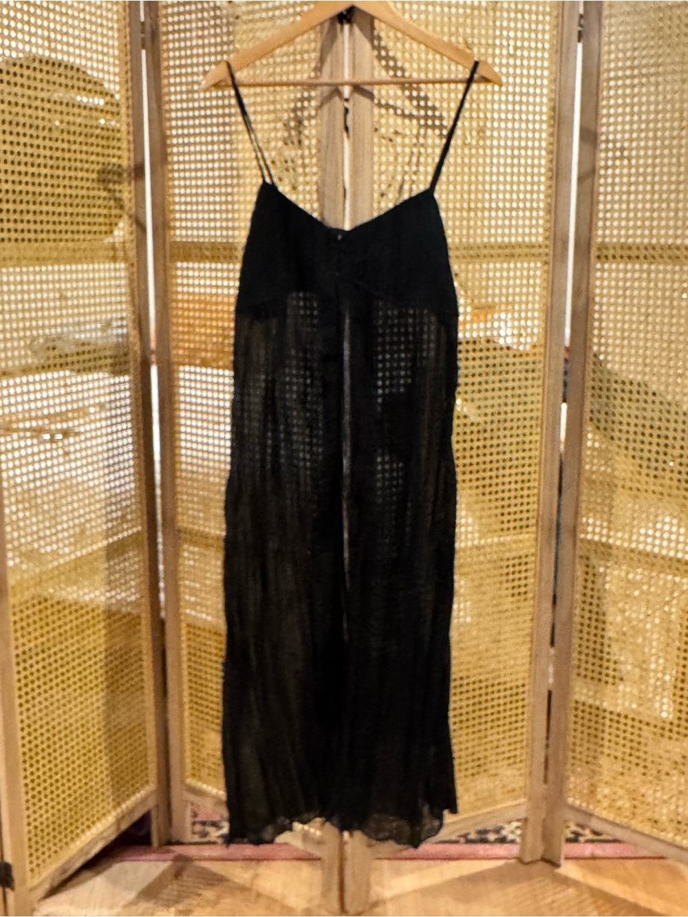 12th Tribe Mischa Women's Black Sheer Spaghetti-Strap Longline Cami Top